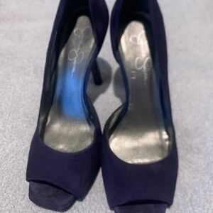 Elegant navy blue Peep-Toe Heels